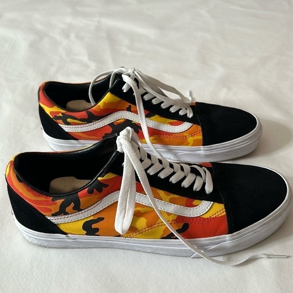 Vans Old Skool Camo Shoes Sneakers Orange Yellow Size 12 - Picture 5 of 14